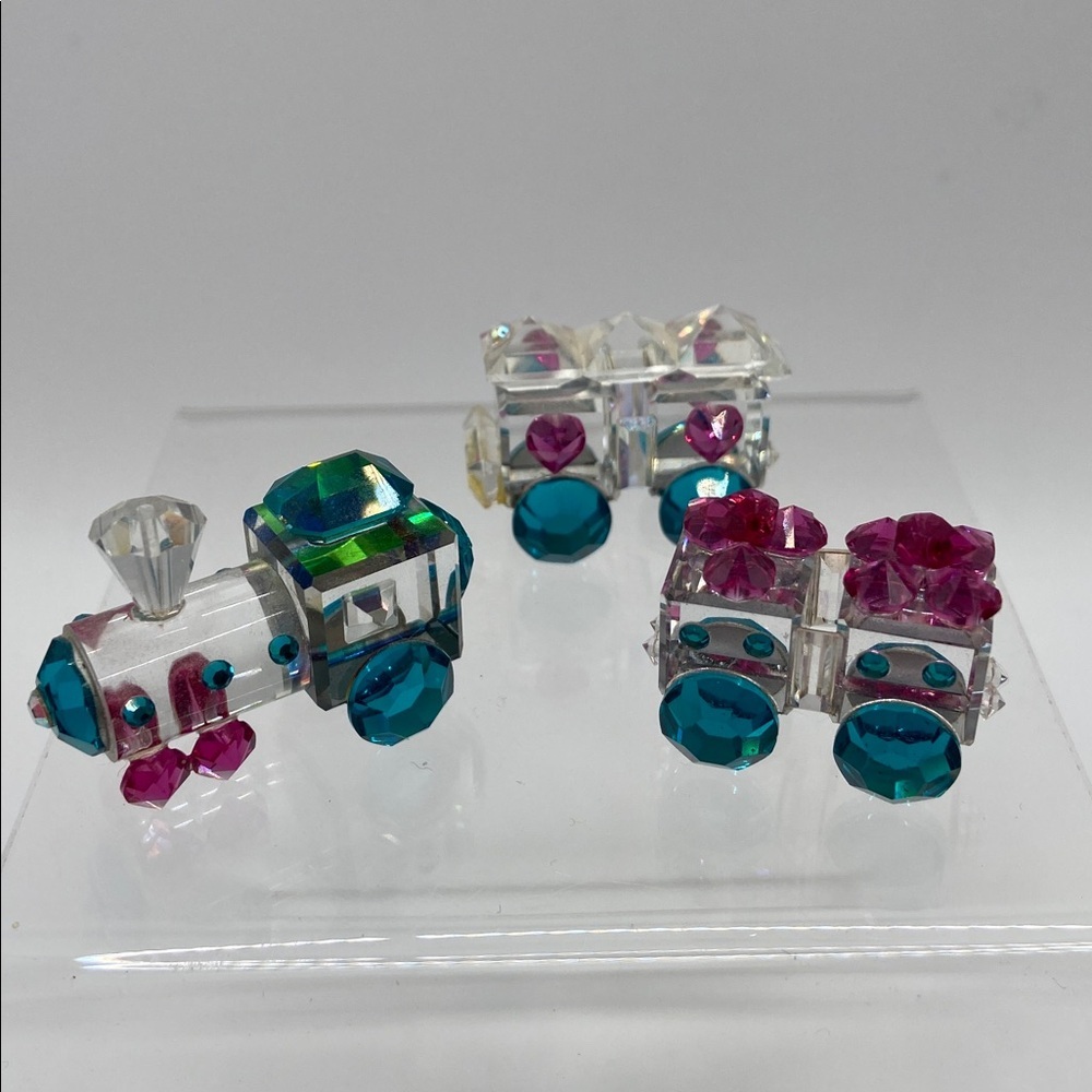 Vintage Crystallite Crystal Miniature Crystal 3 Pc Train Set With Mirror Base - Picture 5 of 10